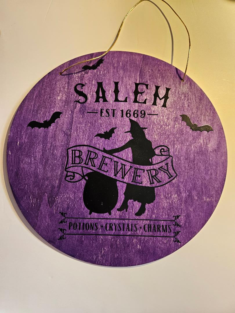 Salem  Witch Cirle Wooden Sign